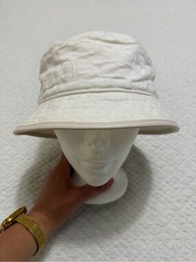Coach Signature Jacquard Print Bucket Hat with Leather Rim Trim